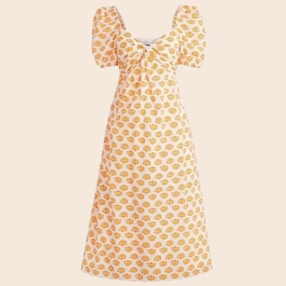 J. Crew Factory Orange Floral Puff-Sleeve Twist-Front Midi Dress Size 8 - Picture 1 of 15